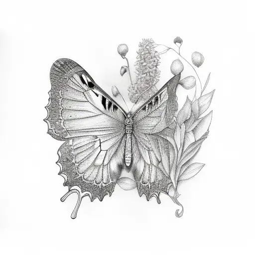 half lilac and half butterfly  tattoo design idea