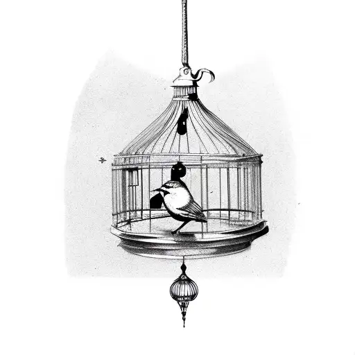 a bird in an open cage tattoo design idea