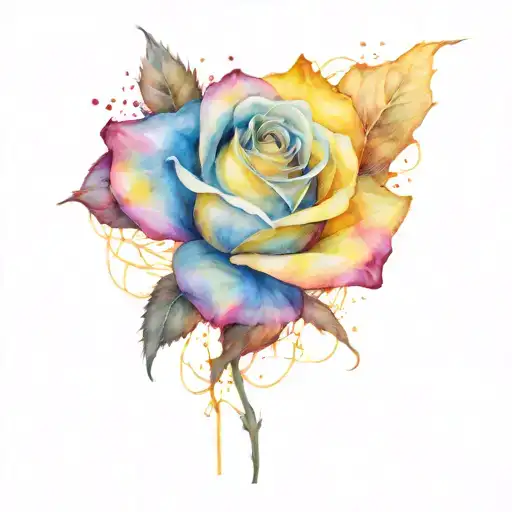 yellow rose surrounded by space tattoo design idea