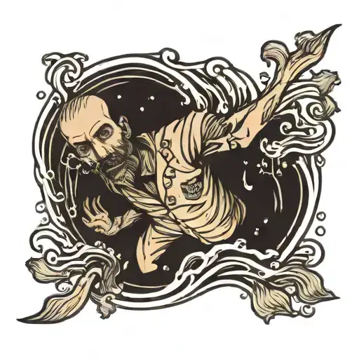 drowning man tattoo design idea