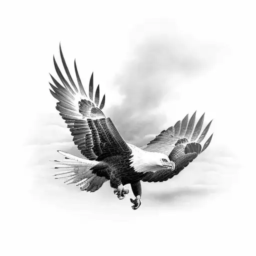 bald eagle going for a prey and in full flight tattoo design idea
