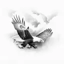 bald eagle going for a prey and in full flight tattoo design idea