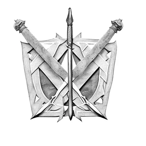 Two iron swords standing crossed against the background of the Israeli flag tattoo design idea