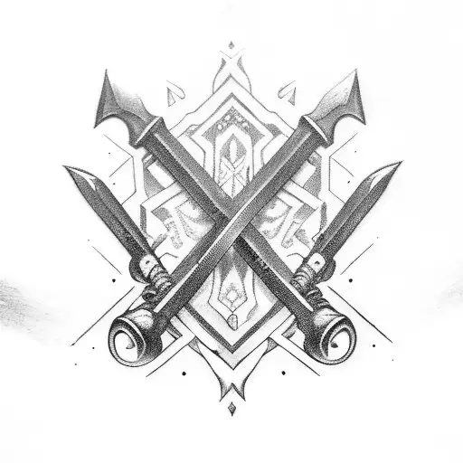 crossed iron swords tattoo design idea