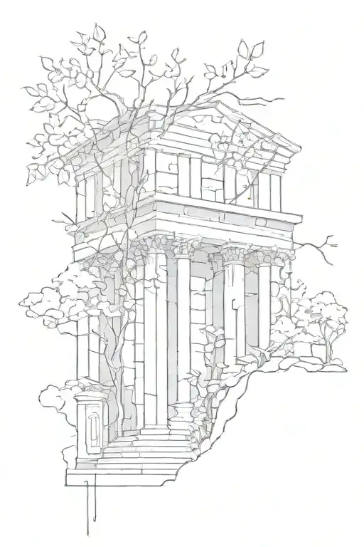 Ancient Greek ruins with vines tattoo design idea