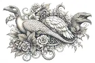 Hound, lizard, swan and vine wrapping tattoo design idea