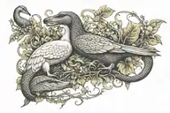Hound, lizard, swan and vine wrapping tattoo design idea