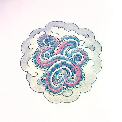Tentacles on a sea of ​​clouds holding medals tattoo design idea