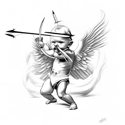 baby cupid aiming a bow and arrow. tattoo design idea