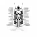 A sketch-style tattoo of a cybernetic motorcycle merging with a spaceship, symbolizing the fusion of the client's love for motorcycles and space exploration. tattoo design idea