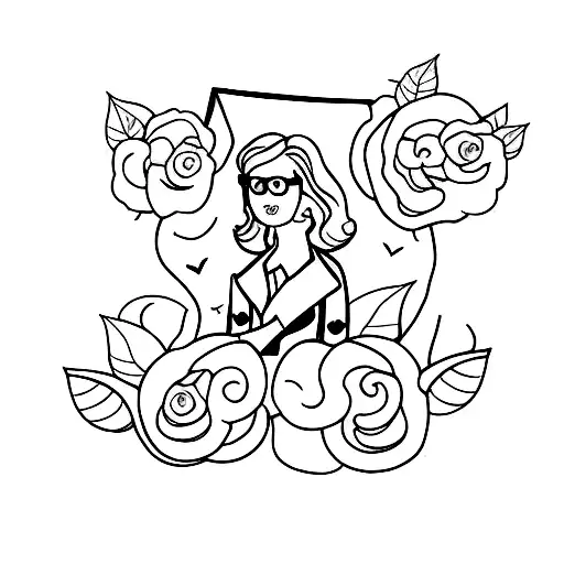 teacher woman with students tattoo design idea