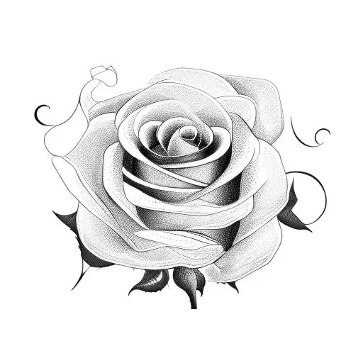 A blackwork tattoo of a rose bouquet with the name Amalia intertwined in the stems tattoo design idea