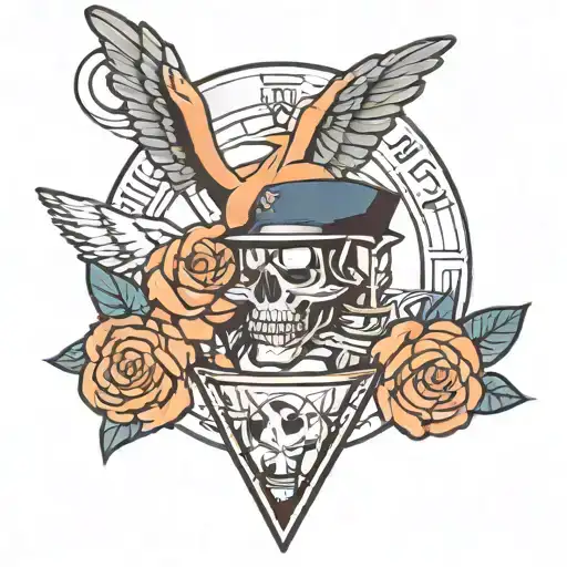 A creative combination of a martini glass and tattoo motifs with a new-school twist, incorporating elements of the Air Force tattoo design idea