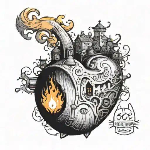 Calcifer howls moving castle hanging with the words "a heart's a heavy burden" tattoo design idea