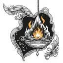 Calcifer howls moving castle hanging with the words "a heart's a heavy burden" tattoo design idea