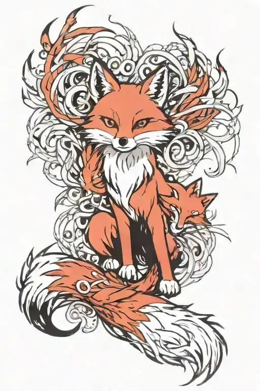 Anime red and black fox ten tail fox tattoo design idea