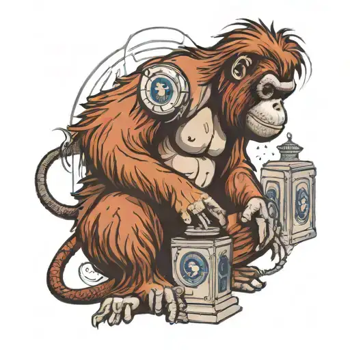 meditating orangutan playing with a TARDIS  tattoo design idea