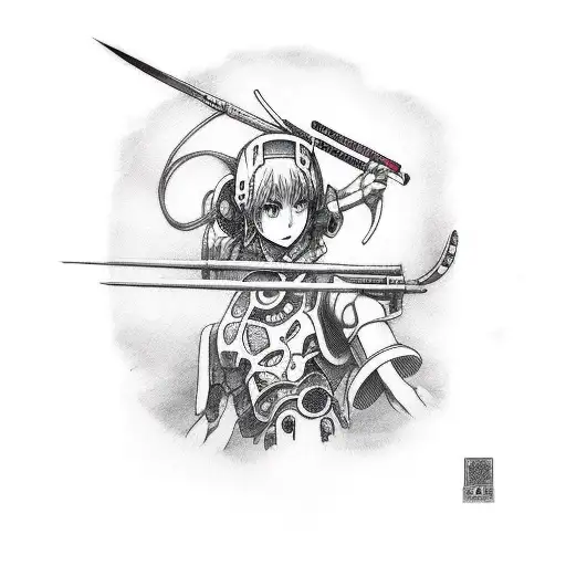 rei ayanami with spear of longinus tattoo design idea