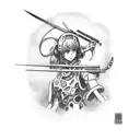 rei ayanami with spear of longinus tattoo design idea