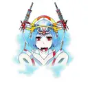rei ayanami with spear of longinus tattoo design idea
