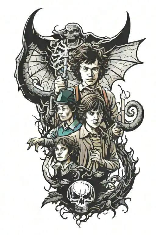 stranger things and halloween  tattoo design idea