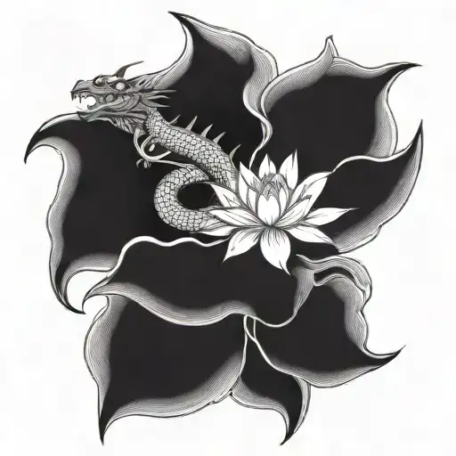 western dragon and lotus flower flower tattoo design idea