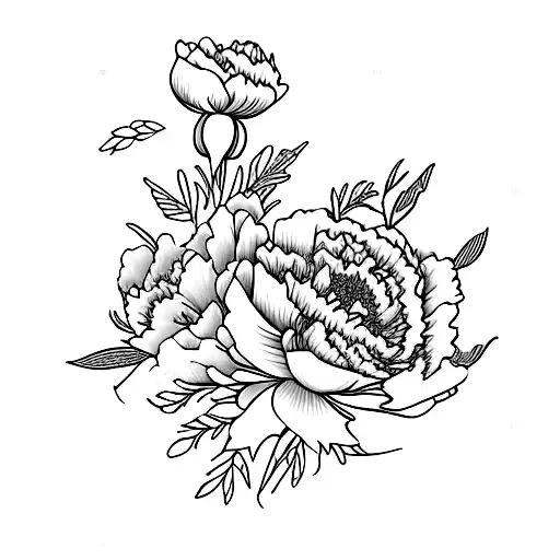 peony, carnation, poppy, aster bouqet tattoo design idea