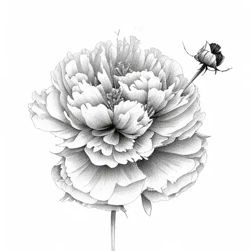 peony, carnation, poppy, aster one flower of each with long stems grouped together tattoo design idea