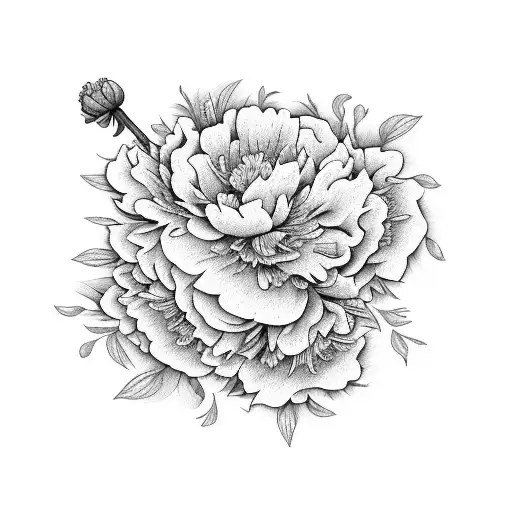 peony, carnation, poppy, aster bouquet tattoo design idea