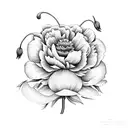 peony, carnation, poppy, aster one flower of each with long stems grouped together tattoo design idea