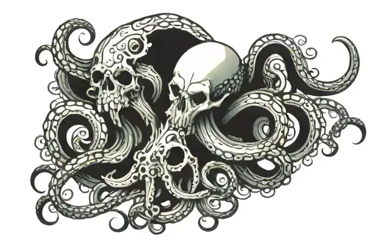 Kraken whit skulls tattoo design idea