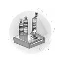 Three elements mixed: erlenmeyer, fountain pen, piano keys tattoo design idea