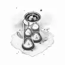 Three elements mixed: erlenmeyer, fountain pen, piano keys tattoo design idea