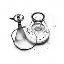 Three elements mixed: erlenmeyer, fountain pen, piano keys tattoo design idea