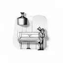 Three elements mixed: erlenmeyer, fountain pen, piano keys tattoo design idea