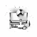 Three elements mixed: erlenmeyer, fountain pen, piano keys tattoo design idea