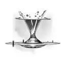 Three elements mixed: erlenmeyer, fountain pen, piano keys tattoo design idea