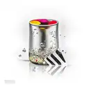 Three elements mixed: erlenmeyer, fountain pen, piano keys. Trask polka style tattoo design idea