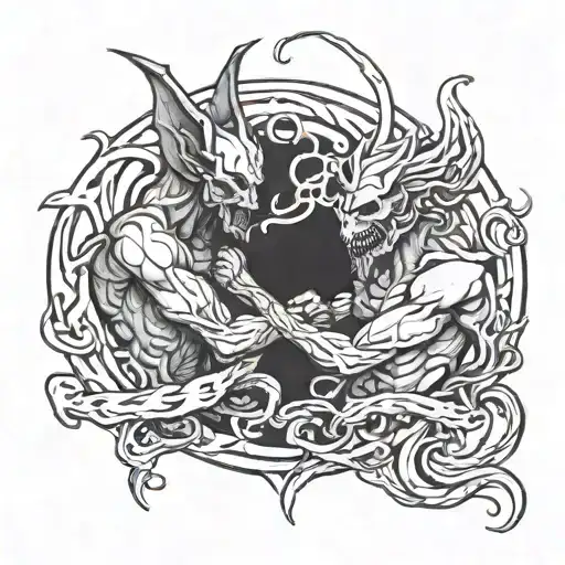 fight between good and evil tattoo design idea