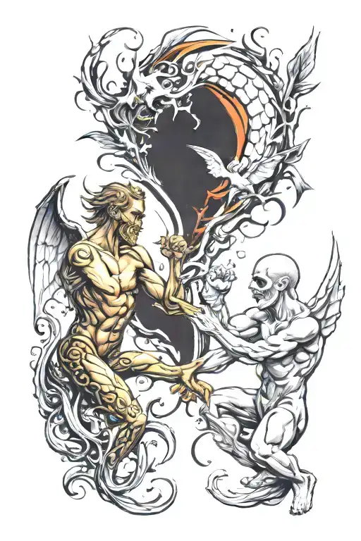 fight between good and evil tattoo design idea