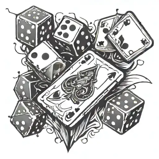 dice rolling, fist, cards floating tattoo design idea