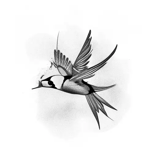Swallow Bird with flower black and white with plain back ground simple bold flash outline tattoo design idea
