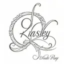 name Kinsley Ray cursive writing in the shape of a cross tattoo design idea