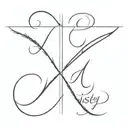 name Kinsley Ray cursive writing in the shape of a cross tattoo design idea