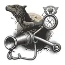 A nurse's stethoscope morphing into a hiking trail, with a mystical creature hidden in the background tattoo design idea