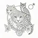 love, peace, freedom, cats, hippies, aries, greek mythology, moon, cheetah, owl tattoo design idea