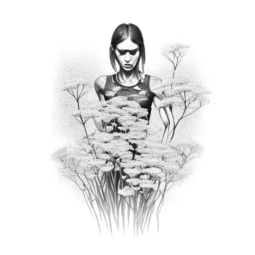 A marathon runner surrounded by lily flowers tattoo design idea