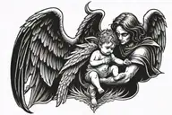 demonic gothic guardian angel protecting small boy tattoo design idea