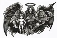 demonic gothic guardian angel protecting small boy tattoo design idea