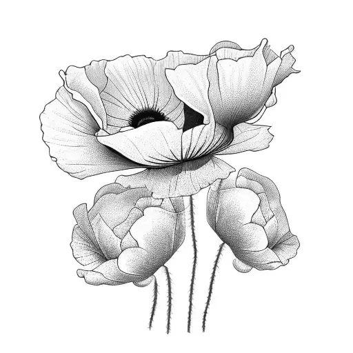 poppy flowers lilies and figs bouquet tattoo design idea
